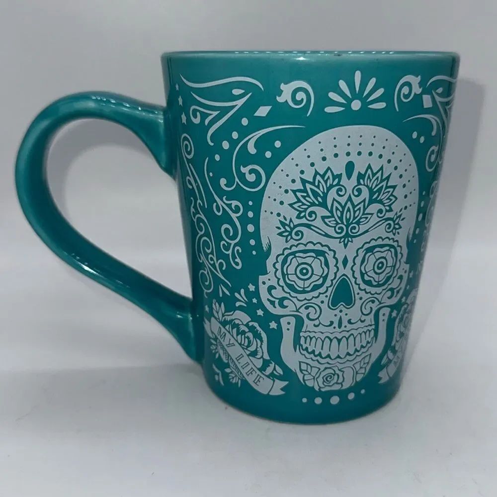 Fisher Sugar Skull Coffee Mug Stoneware Cup Day of the Dead Teal